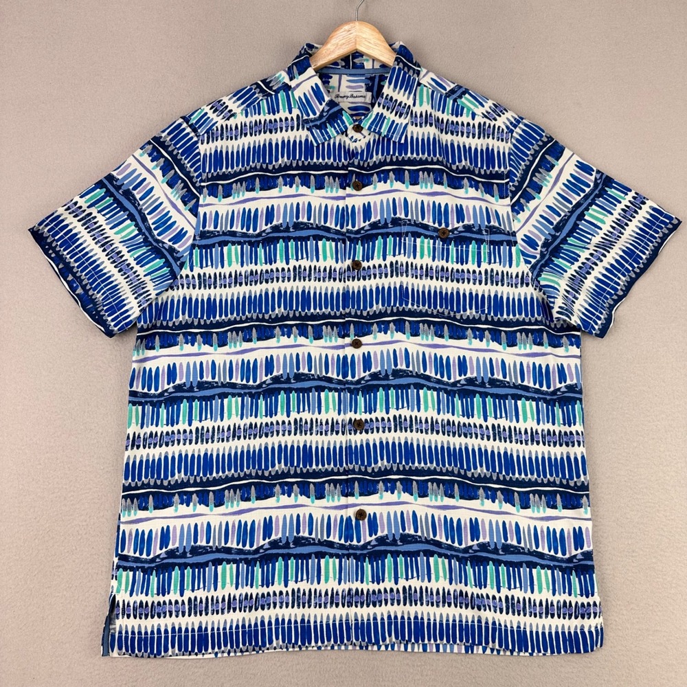 Tommy Bahama Button Down‎ Camp Shirt Mens L Island Zone Silk Short Sleeve